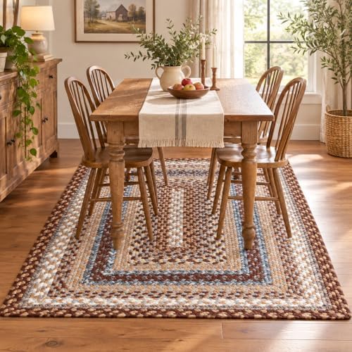 Super Area Rugs 5X8ft Farmhouse Braided Rug - Natural Soft Cotton Carpet for Living Room - Primitive Country Woven Rug - Brown/Slate Gray/Ivory - Image 7