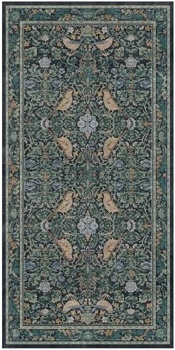 Blue 3x6 Washable Rug for Large Entryway - Boho Bird Rugs for Kitchen, Bedroom Bedside, Indoor Entrance Door Mat with Woodland Flowers, Non-Slip Stain Resistant Low Pile - Image 7