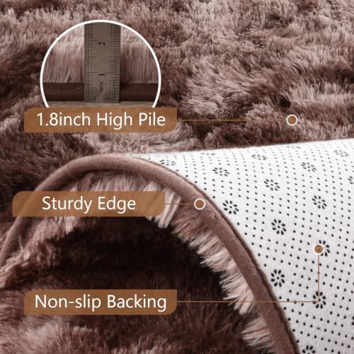 8x10 Extra Large Tie-Dyed Brown Fluffy Area Rug Non-Slip for Living Room - Image 6