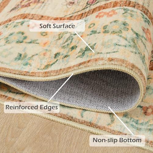 Goideal Beige Rug for Girls Room, 5x7 Floral Washable Area Rug Non Slip, Boho Low Pile Carpet with Rubber Backing for Bedroom Living Room Bathroom Playroom Nursery Office - Image 7
