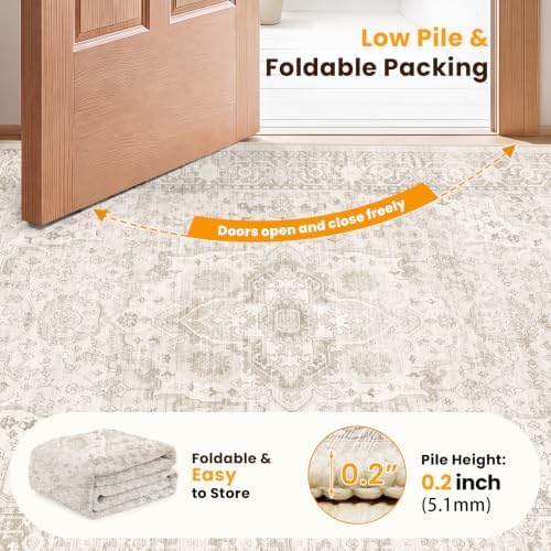 SameBed 6x9 Area Rug Living Room, Vintage Washable Carpet Neutral Beige - Image 7