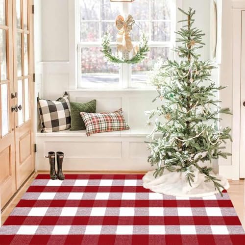 Christmas Door Mat Outdoor 35.4''x59'' Buffalo Plaid Christmas Decor Rug Cotton Hand-Woven Layered Door Mats Washable Carpet for Front Porch, Kitchen, Farmhouse, Entryway - Image 7