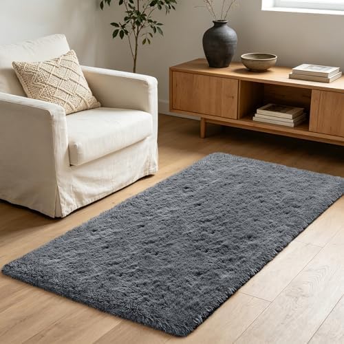 Shag Runner Rug for Bedroom Living Room 3x7 Upgrade Non-Slip Fluffy Soft Bedside Rugs,Grey Shaggy Gray Carpet for Livingroom Dorm Home Decor Aesthetic - Image 6