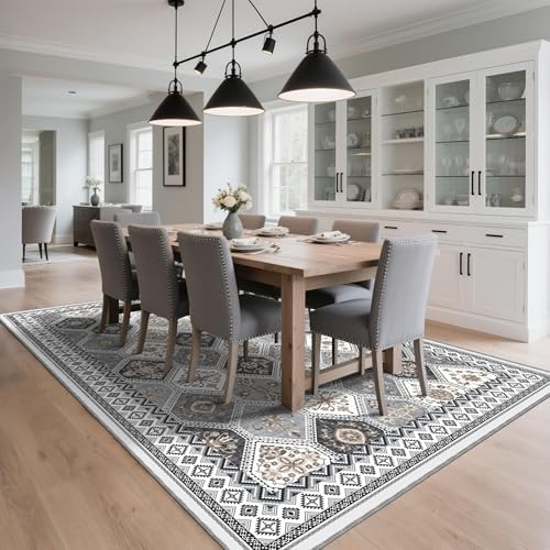 6x9 Area Rugs for Living Room, Non-Slip Vintage Boho Moroccan, Gray/ Gold - Image 7