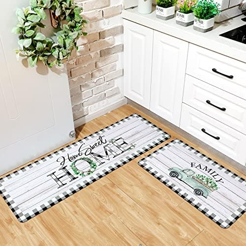 Riakrum 2 Pcs Farmhouse Kitchen Rugs Non Slip Washable Buffalo Plaid Mat - Image 6
