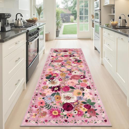 Pink Floral Hallway Runner Rug 2x6 for Bedroom Kitchen - Image 6