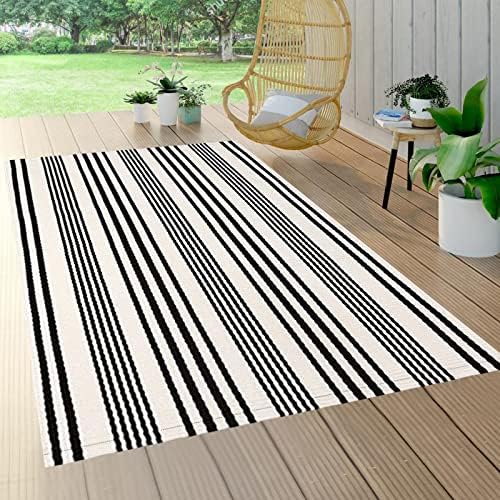 BUAGETUP Black and White Outdoor Patio Rug 4' x 6',Cotton Front Porch Rug - Image 7