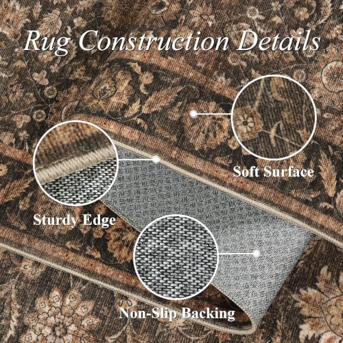 Washable 8x10 Living Room Non-Slip Area Rug Retro Brown Large Carpet - Image 7