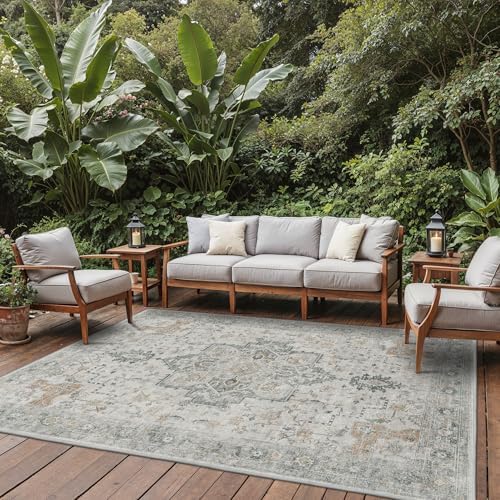 GENIMO Indoor Outdoor Rug, Washable for Patio and Deck, Ivory Grey, 9x12 - Image 6