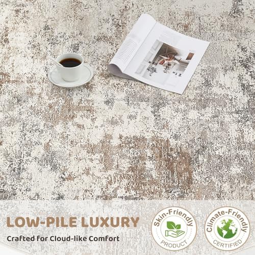 UERMEI 3x12 Washable Runner Rug for Hallway, Non Slip Low Pile Kitchen Carpet, Neutral Modern Abstract Indoor Floor Mat for Entryway Laundry, Kid & Pet Safe High Traffic Area, Brown Grey - Image 6