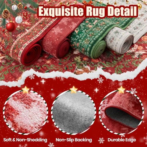 2x6 Runner Rug Non Slip for Entrance, Washable Christmas Kitchen Rugs, Ultra-Thin Snowflake Bathroom Rug Runner, Soft Red and White Christmas Decor Indoor(2'x6', Red/White) - Image 7