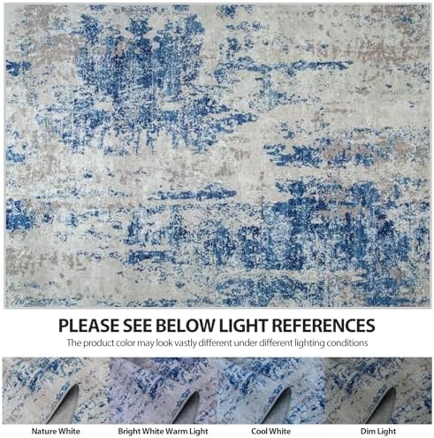 5x8 Area Rugs for Living Room Washable Bedroom Dining Room Blue Grey White - Image 7