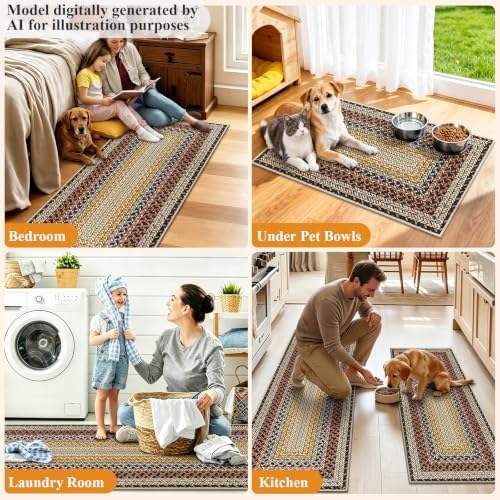 HEBE Faux Jute Kitchen Rugs Set of 3, Washable Kitchen Mats for Floor - Image 6
