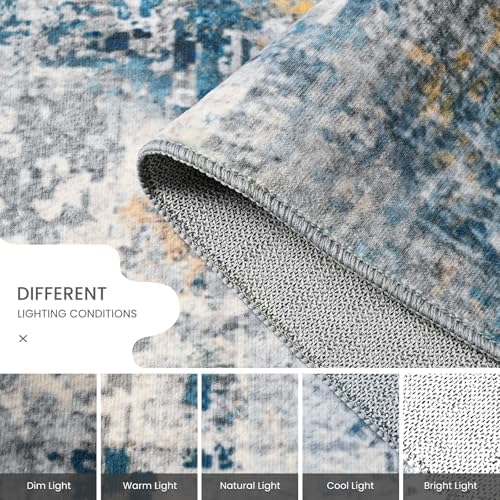 Living Room Rug 7x10 Ultramarine Area Rugs Machine Washable Abstract Boho Large Rug Non-Slip Non-Shedding Faux Wool Indoor Vintage Carpet for Bedroom, Classroom, Dining Room, Kids Playroom - Image 6