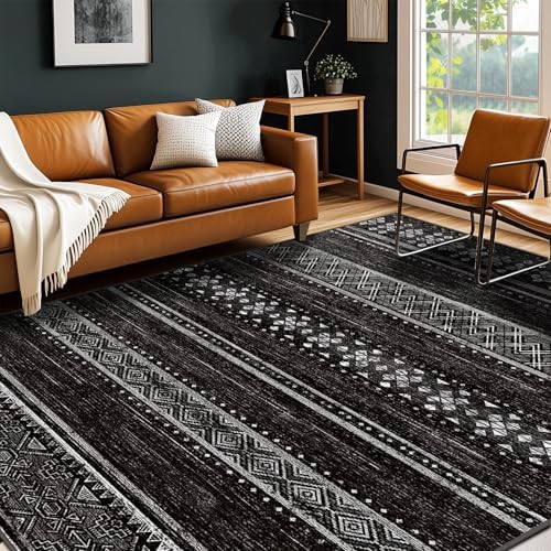 9x12 Washable Area Rugs for Living Room Boho Bedroom Rug Black/White - Image 6