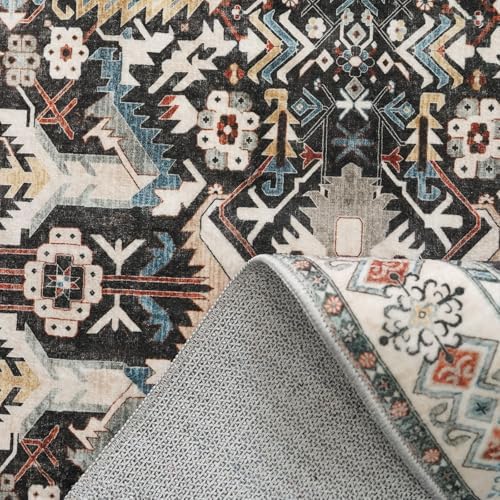 Washable Hallway Runner Rug 2x10: Non-Slip Kitchen Entryway Rugs Indoor Soft Low Pile Stain Resistant Carpet for Bedroom Laundry Ultra-Thin Vintage Home Decor Floor Mat for Bathroom (Black, 2 x 10) - Image 6