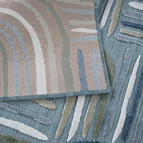 CAMILSON Indoor Outdoor Rug, Aqua 6x9 Geometric Arch Striped Area Rugs for Patio and Home Areas, Easy-Cleaning Non-Shedding Living Room, Garden and Deck Washable Outside Carpet (6 x 9) - Image 7