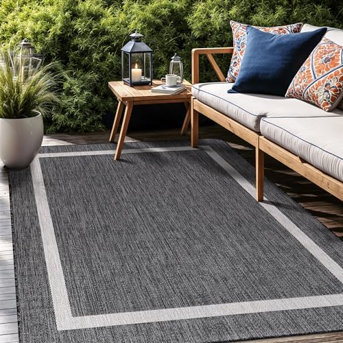 Luul Home Bordered Outdoor Rug 8x10 Washable Outside Carpet for Indoor Patio Porch Waterproof Easy Cleaning Non Shedding Area Rugs Gray 8 x 10 - Image 7