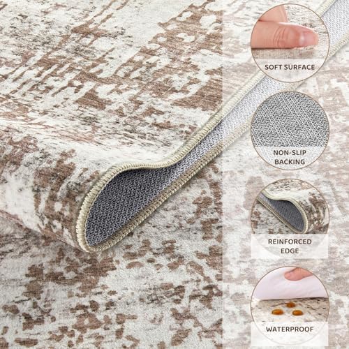 UERMEI 5x8 Area Rug Living Room Rugs - Washable Neutral Modern Abstract Soft Thin Rug Indoor Floor No Slip Rug Carpet for Bedroom Under Dining Table Home Office Decor - Brown/Grey/Red - Image 6