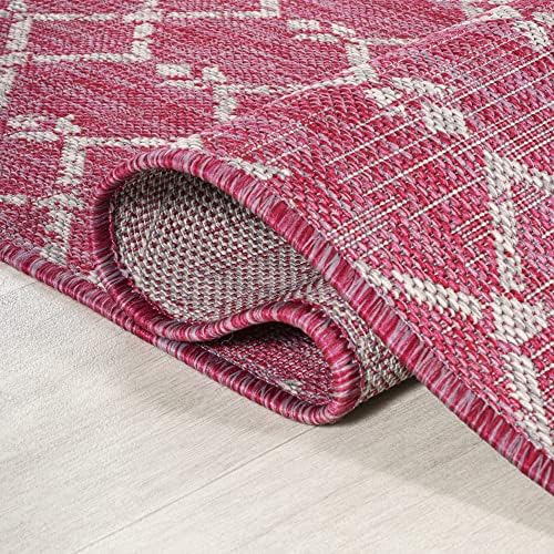 JONATHAN Y Moroccan Geometric Indoor Outdoor Area Rug 5X8 Fuchsia/Light Gray, Ourika Textured Weave for Backyard, Patio, Porch, Easy-Cleaning, High Traffic, Pet-Friendly, Non-Shedding (SMB108Q-5) - Image 6