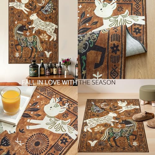 jinchan 2x3 Cute Area Rug Kids Washable Fun Rug Earthy Brown Starlit Boho - Image 7