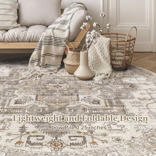 8x8 Square Area Rug: Washable Light Brown Area Rug for Living Room - Image 6