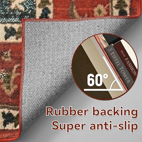 YJ.GWL 2x6 Rug Runners for Hallways, Non Slip Kitchen Washable Long Runner Rugs, Soft Floral Vintage Carpet Runner for Livingroom Bedroom Bathroom Entryway, Orange-Red - Image 7