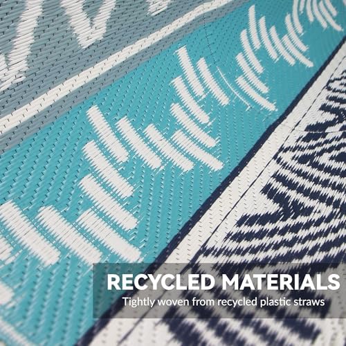 Outdoor Rug 6 x9 ft, Plastic Rug for Patio, Blue & Grey - Image 7