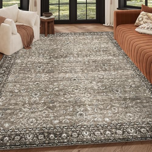 4x6 Grey Brown Washable Area Rug for Living Room, Vintage Print - Image 6