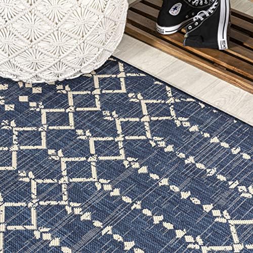 JONATHAN Y Moroccan Geometric Indoor Outdoor Square Area Rug 8X8 Navy/Beige, Ourika Textured Weave for Backyard, Patio, Porch, Easy-Cleaning, High Traffic, Pet-Friendly, Non-Shedding (SMB108K-8SQ) - Image 6