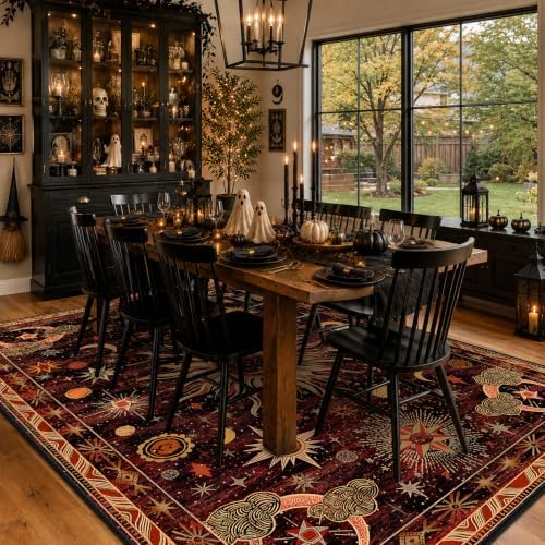 Vacuum-Friendly, 8x10 Washable Area Rug, Red Gold Beige - Image 2