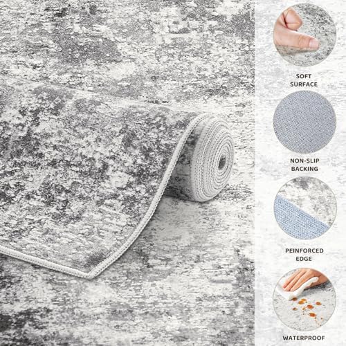 UERMEI 5ft Round Area Rug Living Room Rugs - 5x5 Washable Neutral Modern Abstract Soft Thin Rug Indoor Floor No Slip Rug Carpet for Bedroom Under Dining Table Home Office Decor - Grey - Image 6