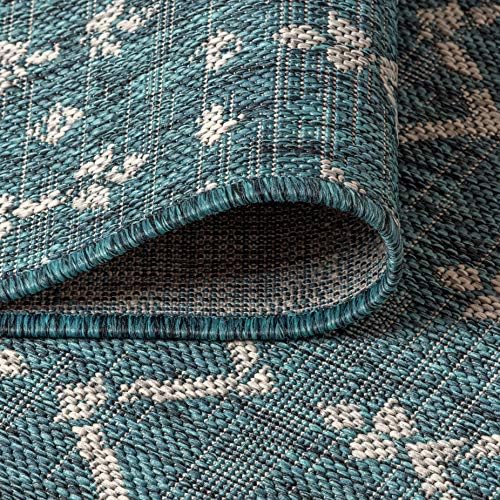 JONATHAN Y Moroccan Geometric Indoor Outdoor Area Rug 4X6 Teal/Gray, Ourika Textured Weave for Backyard, Patio, Porch, Easy-Cleaning, High Traffic, Pet-Friendly, Non-Shedding (SMB108C-4) - Image 6