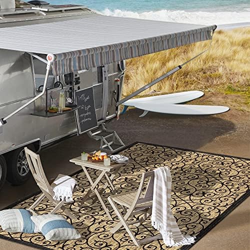 JONATHAN Y Vintage Filigree Indoor Outdoor Area Rug 8X10 Black/Khaki, Madrid Textured Weave for Backyard, Patio, Porch, Easy-Cleaning, High Traffic, Pet-Friendly, Non-Shedding (SMB107A-8) - Image 6