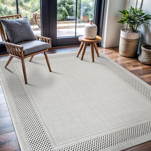 CAMILSON Easy Jute Rug 9x12, Indoor Outdoor Off-White Color Fiber Area Rugs for Living Room Patio and Dining Room Rug, Bordered Boho Woven Design, Easy-Cleaning, Washable Outside Carpet (9 x 12) - Image 6