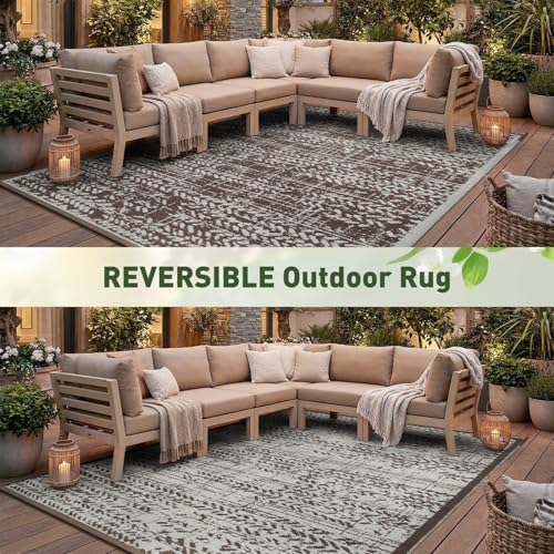 MontVoo Outdoor Rug 8x10 Waterproof-Patio Rug Mat Outdoor RV Camping Picnic Beach Mat Plastic Straw Rugs Outside Outdoor Area Rugs for Balcony Deck Backyard Brown - Image 6