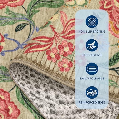 GarveeHome Floral 2x6 Washable Kitchen Runner Rugs Non Slip Camel Taupe Brown Vintage Boho Cottage Long Rug for Hallways Bedroom Entryway Bathroom Mat with Rubber Back - Image 7