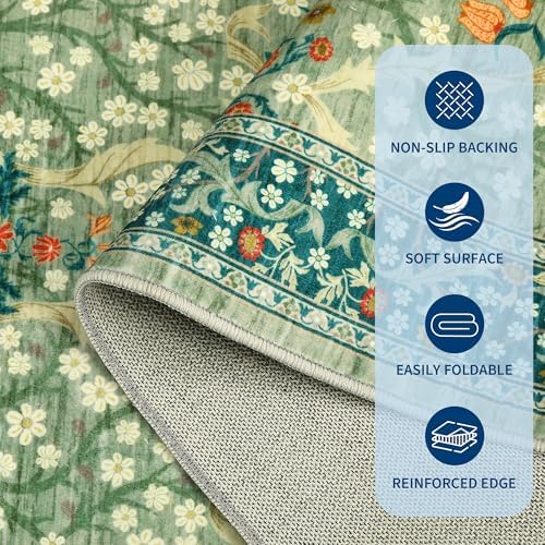 GarveeHome 4x6 Washable Area Rug for Living Room, Floral Large Entryway Kitchen Rug Non Slip, Ultra Soft Stain Resistance Carpet for Bedroom Laundry Room, Sage Green - Image 7