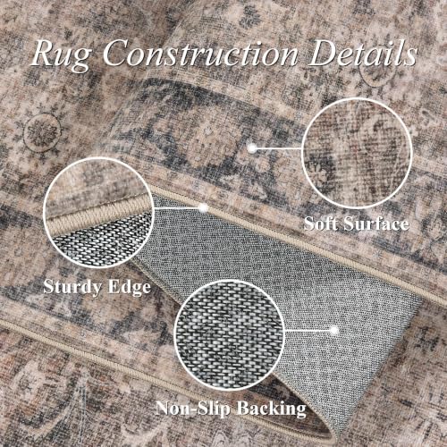 Washable 2x5 Kitchen Non-Slip Runner Rug Boho Taupe Navy Throw Carpet - Image 7