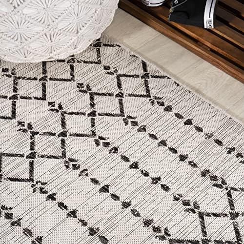 JONATHAN Y Moroccan Geometric Indoor Outdoor Square Area Rug 9X9 Cream/Black, Ourika Textured Weave for Backyard, Patio, Porch, Easy-Cleaning, High Traffic, Pet-Friendly, Non-Shedding (SMB108I-9SQ) - Image 6
