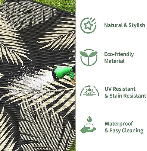 GENIMO Outdoor Rug, Waterproof Plastic Rugs 9'x18' for Camping Black Beige - Image 6