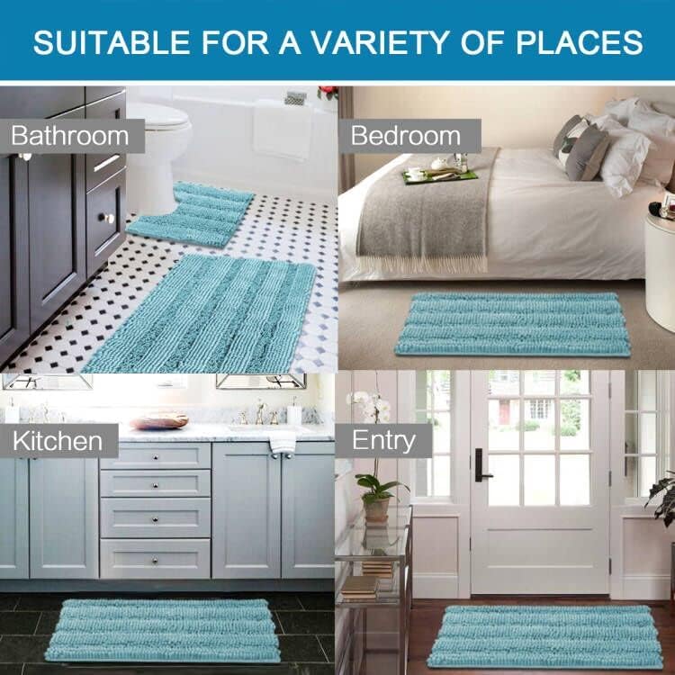 H.VERSAILTEX Bathroom Rugs Set 2 Piece Bathroom Contour Rug Toilet Mat Sets, Non Slip, Contou,r Ultra Thick, Water Absorbent, Striped Bath Rug, Washable(20" x 32" Plus 20" x 20" U, Aqua Haze) - Image 6