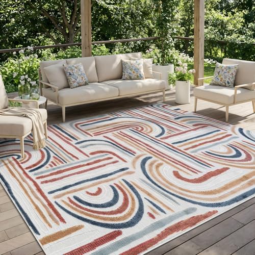 CAMILSON Indoor Outdoor Rug, Multicolor 8x10 Geometric Arch Striped Area Rugs for Patio and Home Areas, Easy-Cleaning Non-Shedding Living Room, Garden and Deck Washable Outside Carpet (8 x 10) - Image 7