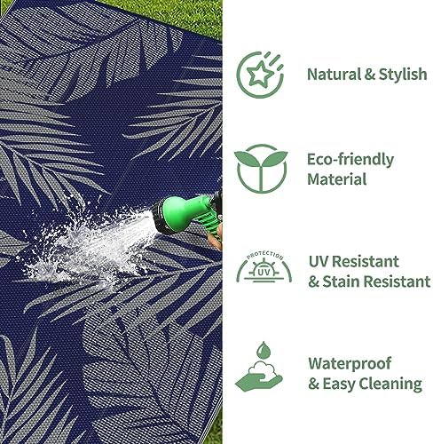 GENIMO Outdoor Rug, Waterproof Plastic Rugs for Patio, 6'x9' Blue Grey - Image 6