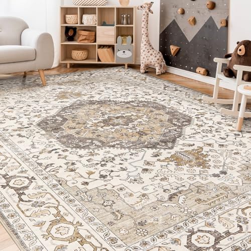 12x15 Area Rugs for Living Room - Large Carpet Ultra Thin Soft Washable Oriental Vintage Floral Distressed Big Indoor Carpets for Bedroom Nursery Dorm Home Decor Aesthetic - Camel/Beige - Image 7