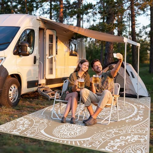 Pauwer Waterproof Outdoor Rug 9x12, Plastic Straw Patio Mat, Paisley Brown - Image 7