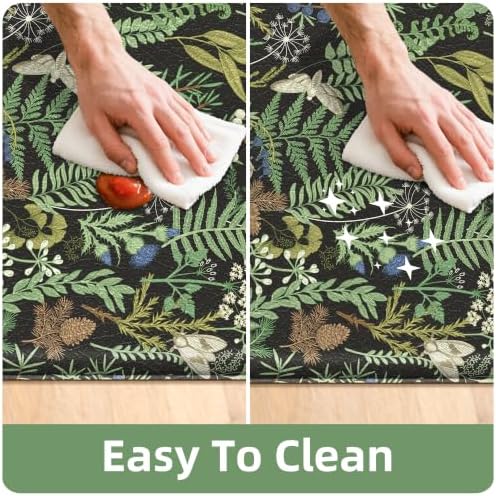 2PC Botanical Kitchen Rugs Set, Black Green, 17.3"x28" + 17.3"x59" - Image 6