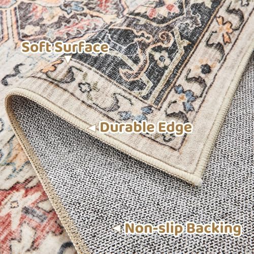 Area Rug for Living Room - 3x8 Large Soft Washable Oriental Vintage Floral Carpet Safe for Babies & Pets - Fade Stain Resistant Non Slip Rugs for Bedroom Dining Room Nursery Dorm Office Home Decor - Image 7