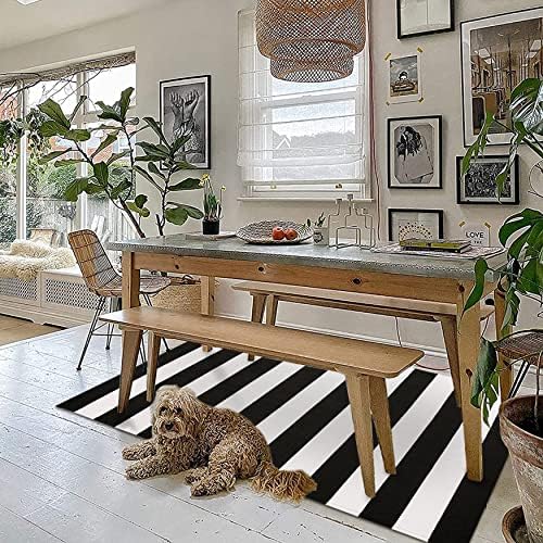 KILOCOCO Black White Striped Rug 3'X5' Front Door Mat Indoor Washable Rugs - Image 6