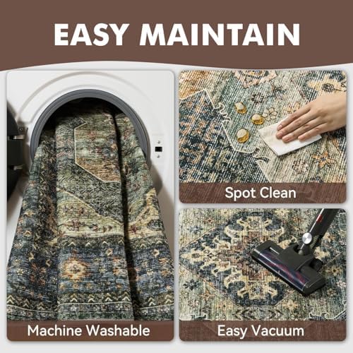Olive Green 5x7 Area Rugs for Living Room Bedroom Rug Washable Soft Vintage Neutral Farmhouse Dining Room Office Rug Carpet Water Repellent Easy Care Non Slip - Image 6